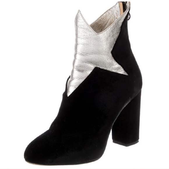 Shoes - Black and Silver Heeled Boots with Metallic Star